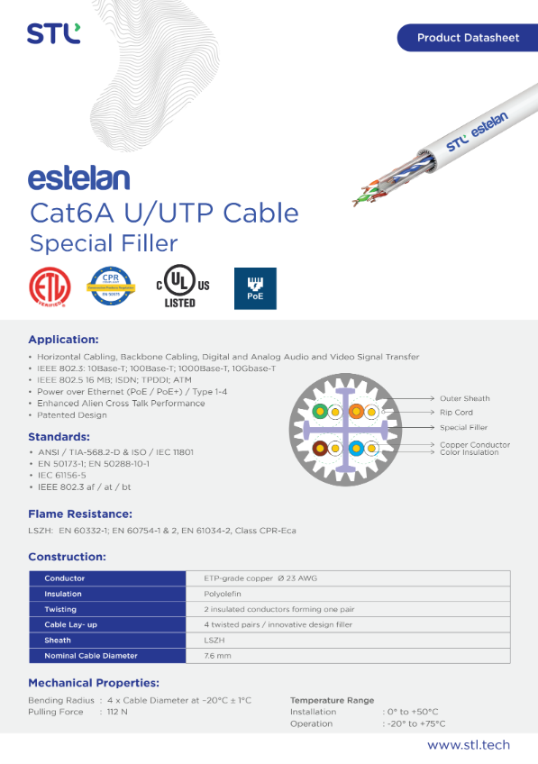 Cat6A UUTP Cable - Special Filler | STL LAN Cable