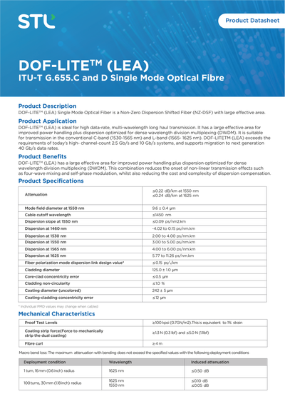 DOF-Lite (LEA) - Single Mode Optical Fiber is a Non-Zero Dispersion
